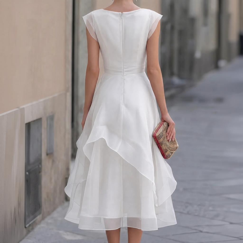 Women's Sleeveless Color Ruffled Hem Mesh Dress for Summer Parties