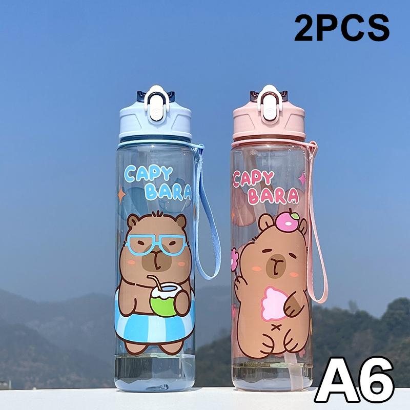 800Ml Cartoon Capybara Water Bottle Plastic Water Cup Portable Large Capacity With Straw Sports Water Bottle Travel Outdoor