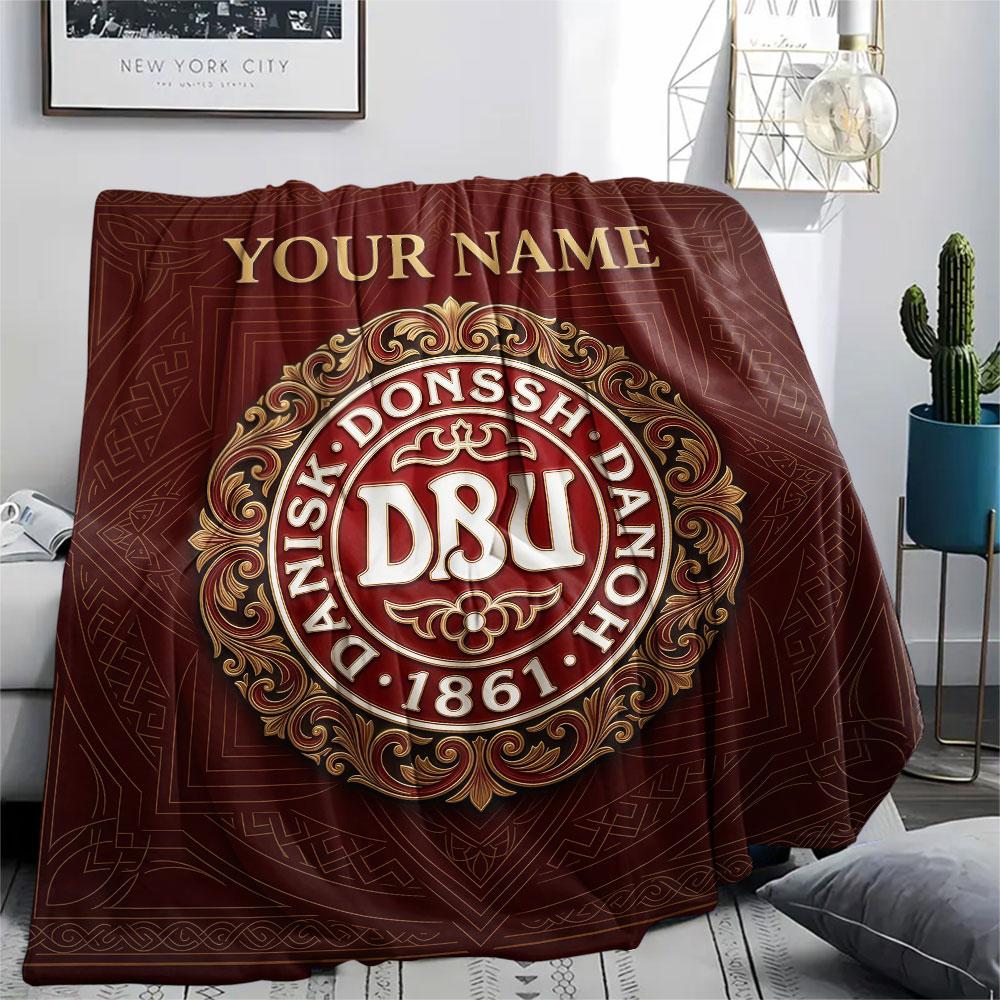 Custom Name,Denmark National Football Team Printed Flannel Blanket, soft throw for bedroom sofa, washable, Christmas present, great gift.