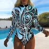 Women Long Sleeve One Piece Swimsuit Zip Front  Spiral Tie Dye Print Rash Guard Surfing Bathing Suit