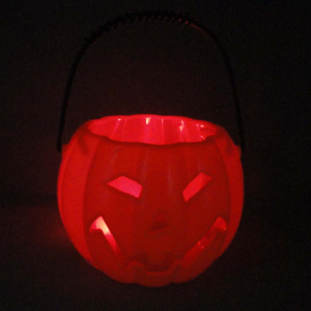 Halloween Pumpkin Bucket Light Sound Decorative Glow Bottom Ghost Call Portable Handheld Lantern for Party