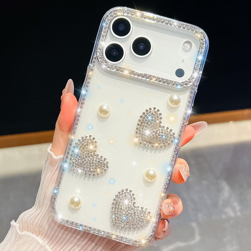 Pearl Love for Apple 17Air Phone Case Glitter Diamond IMD Star for IPhone16promax Luxurious Glitter