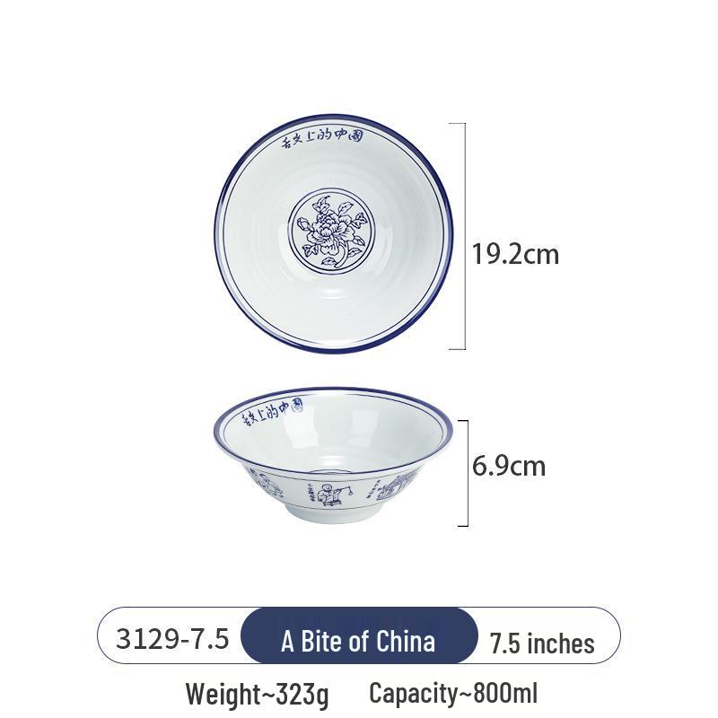 Melamine Imitation Porcelain Noodle Soup Bowl, Large Ramen, Wonton, and Porridge Bowl for Commercial Use