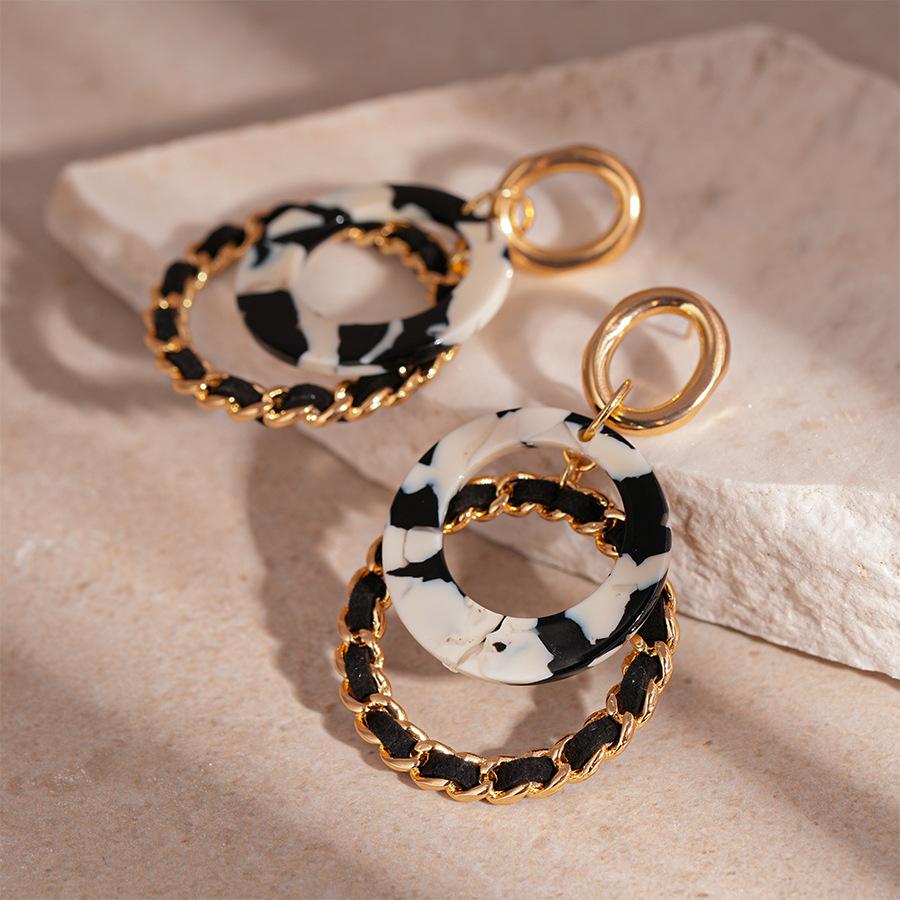 Leopard Print Resin Double Circle Geometric Hoop Earrings, Elegant and High-end Earrings for Women