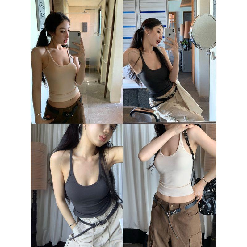 Beauty Back Knitting Apricot Sexy Outerwear Slimming Small Sling