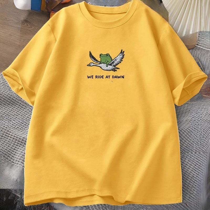 

We Ride At Dawn TShirt Funny Frog and Goose Tee Casual Cotton Short Sleeve Round Neck Tshirt Streetwear Male Clothing Y2k Tops 4XL