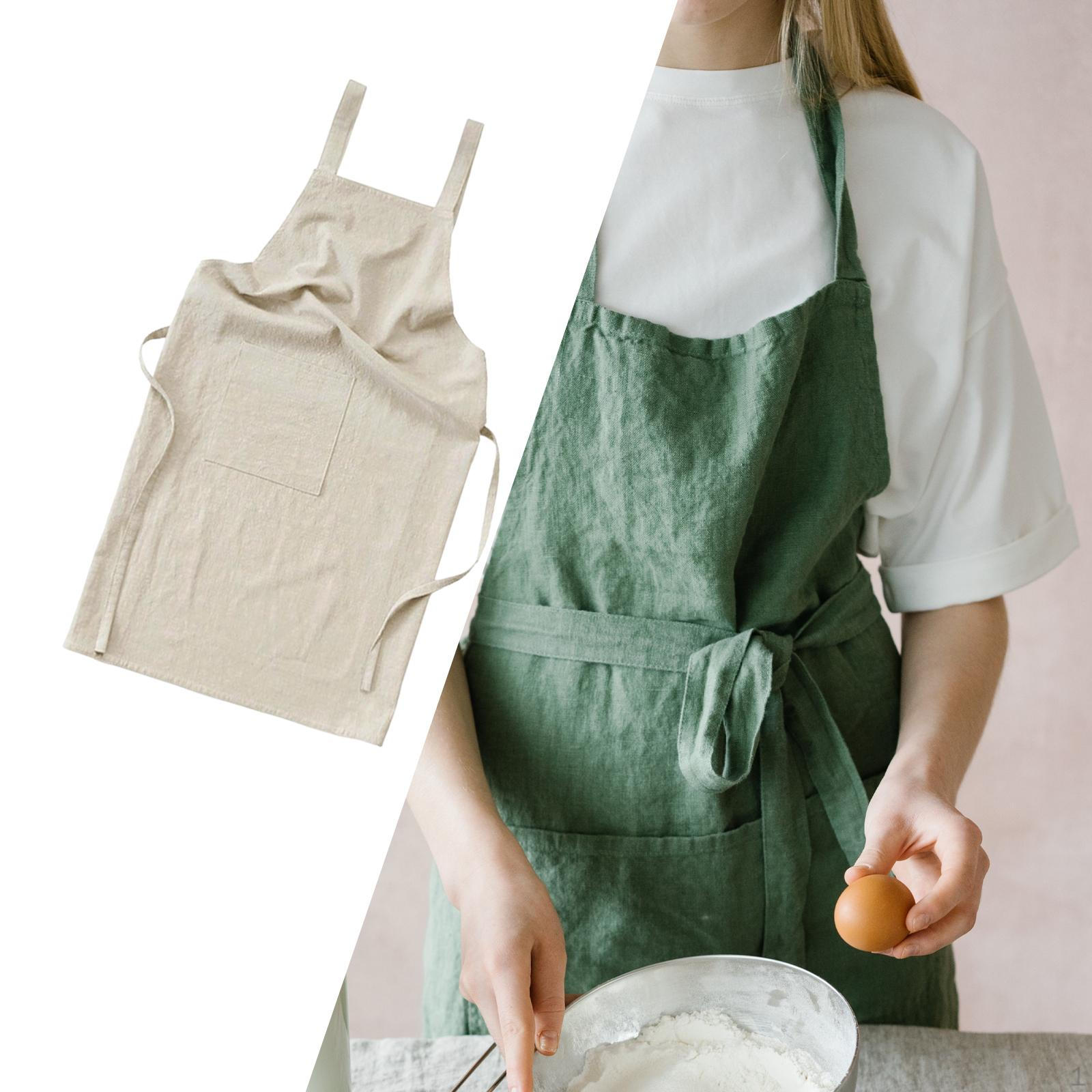 

Элегантный льняной фартук с карманами для кулинарных изысков Beige White