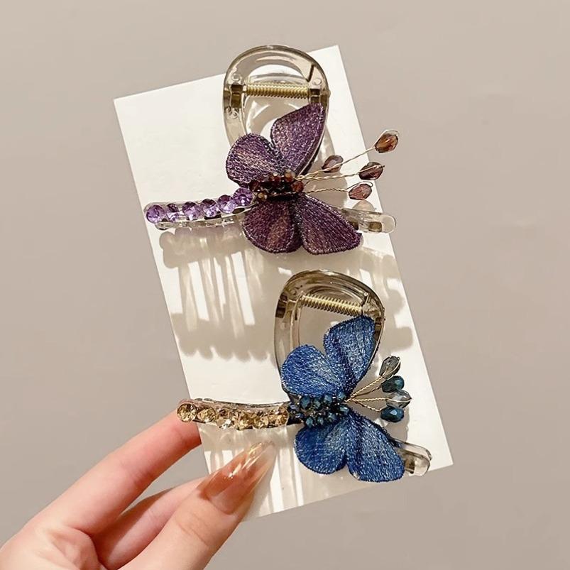 1PC Elegant Fringed Grab Clip, Temperament Hair Accessories, Butterfly-shaped Imitation Rhinestone Half-tie Grab Clip