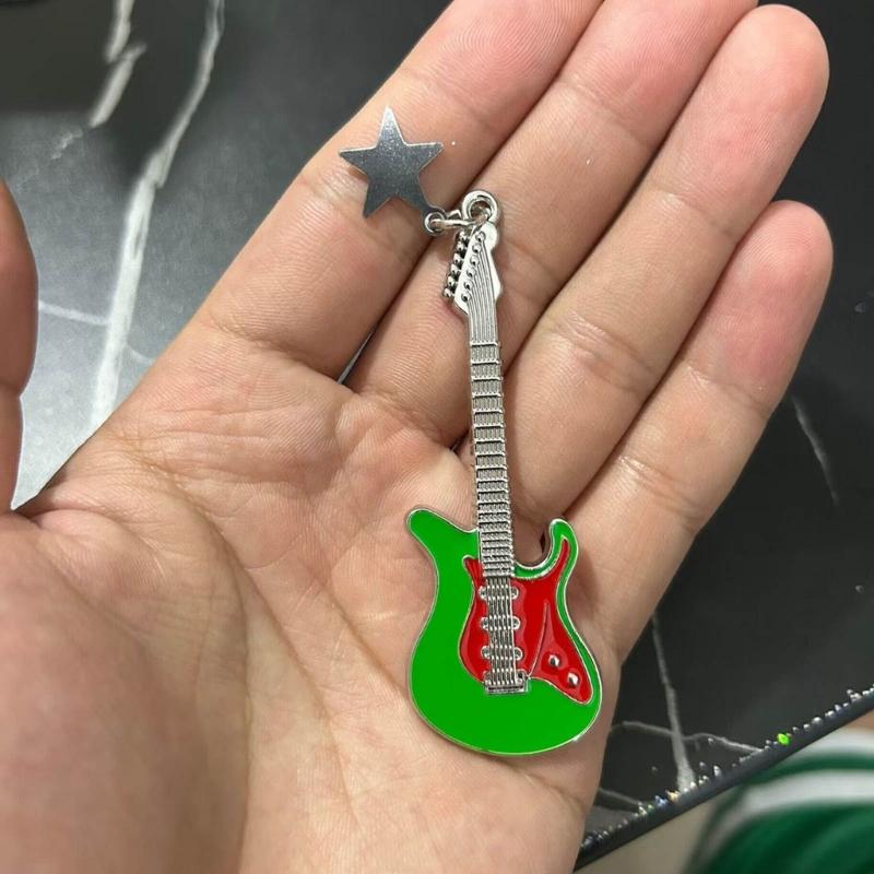 Vintage Guitar Pendant Keychain Bag Pendant Decorations Sweet Cool Dangle Earring Christmas Keyring Y2K Hair Clip