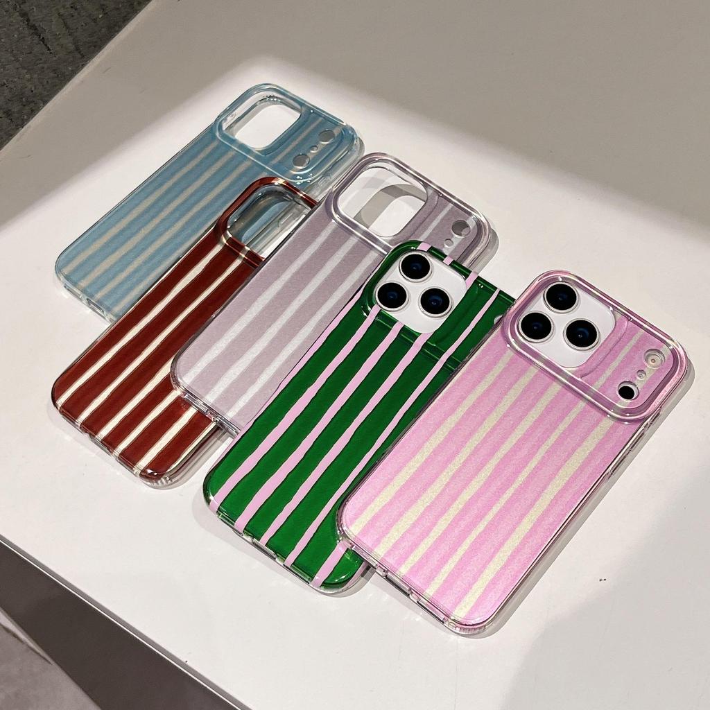 Niche Color Block Striped Half-Wrapped IMD Case for iPhone 17 Pro Max & Apple 16/14/15