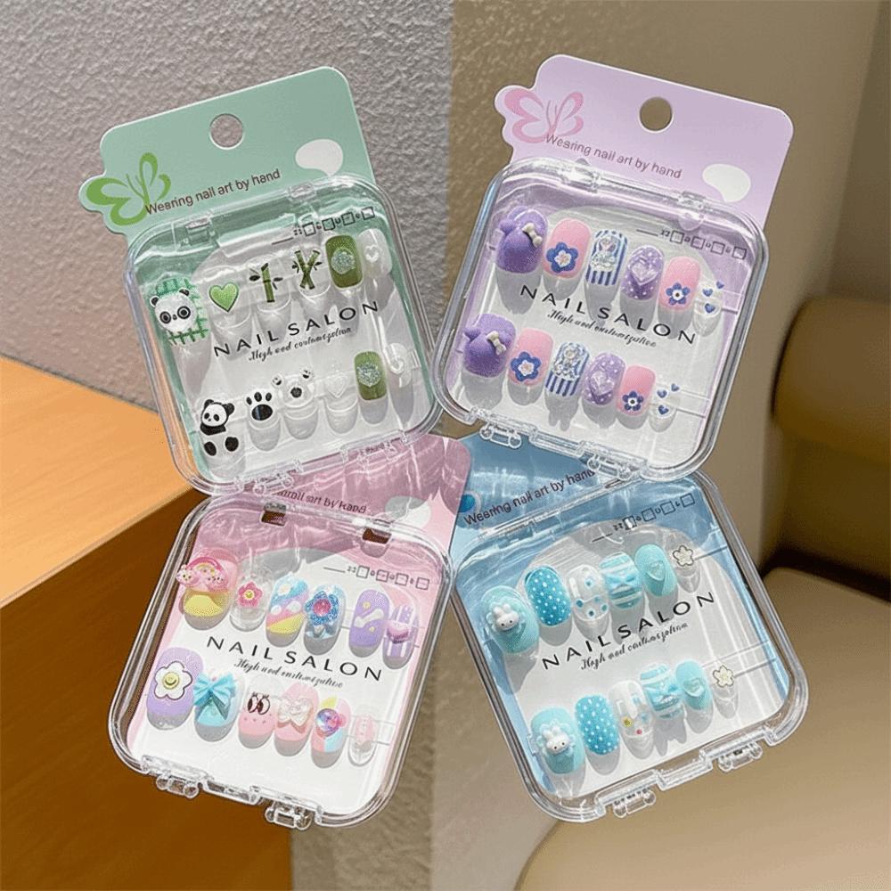 Cartoon Long Nail Sticker Cute Press on Nail Hot Nail Tips for Girls Students