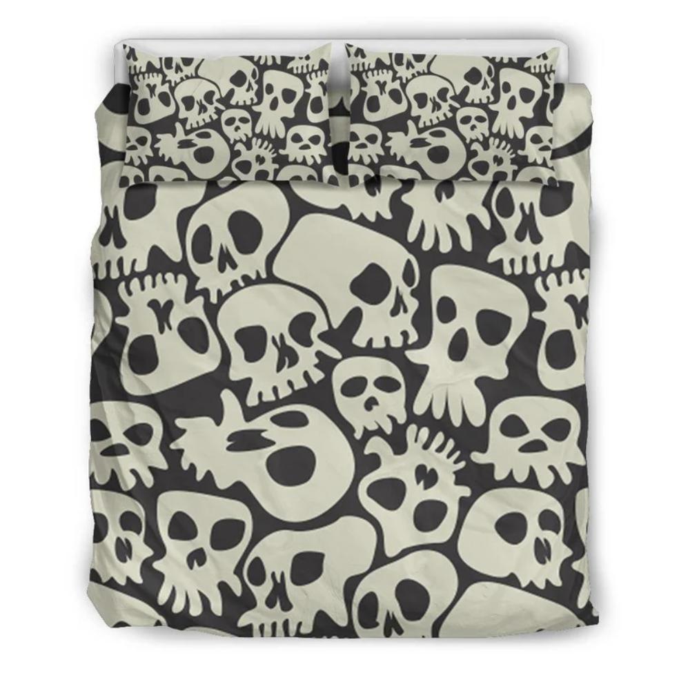 Silver Skull Pile 3 Piece Duvet Set-Skull Pile Duvet-Skull Bedding-Skull Bed Cover-Skull Bed Set