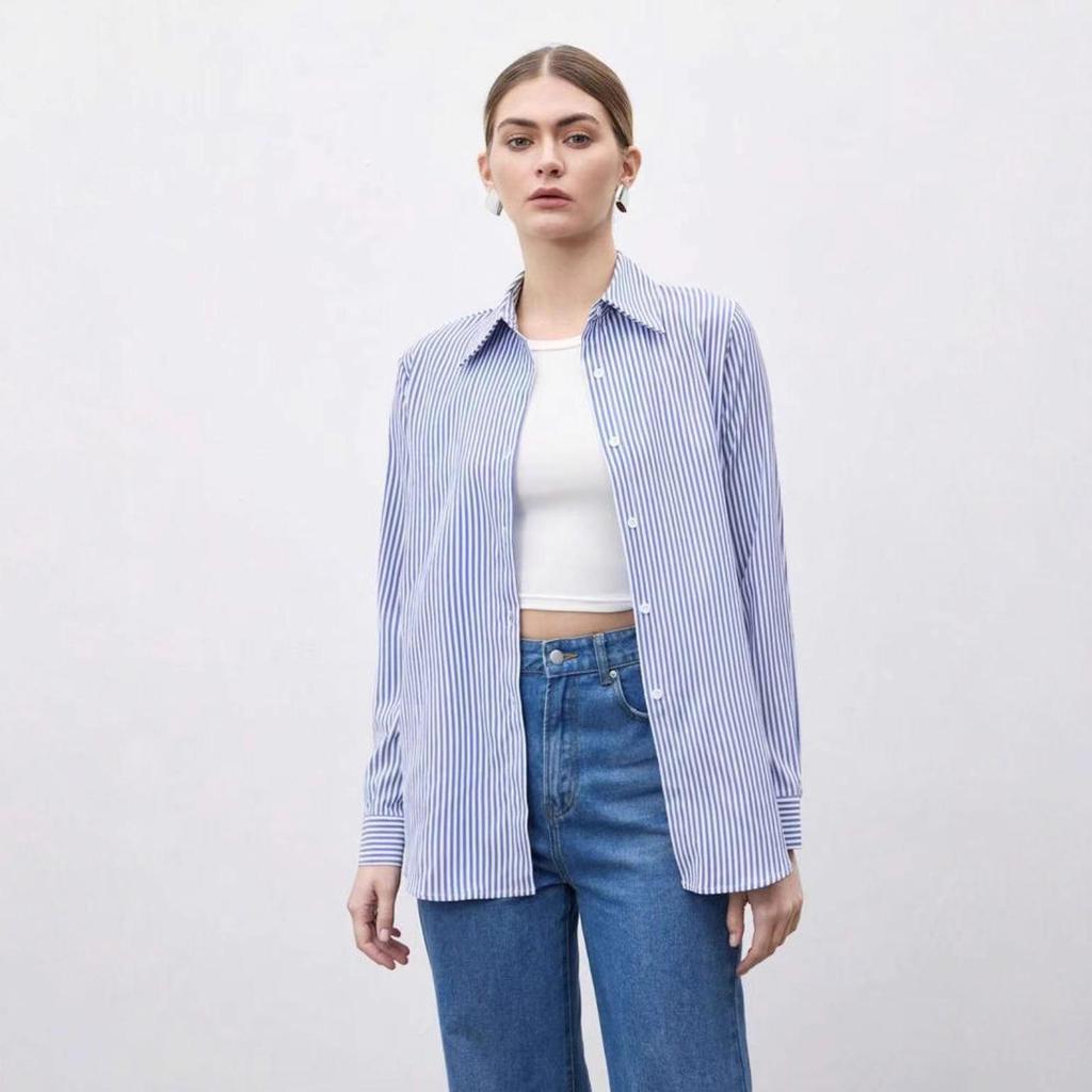 2025 Women's Striped Long-Sleeve Single-Breasted Casual Fashion Shirt