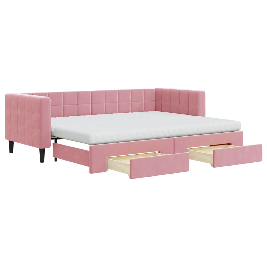 Pull Out Daybed with Drawers Pink 80x200 cm Velvet