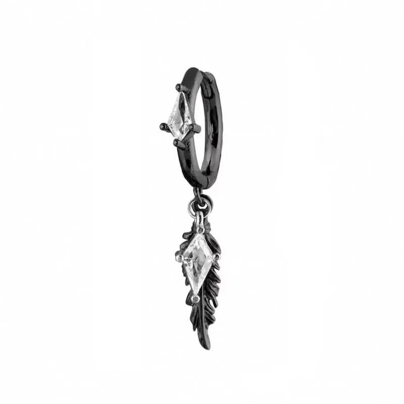 1Pc Gothic Black Feather Drop Earrings for Men Women Punk Red Zircon Geometric Personality Ear Buckle Earrings Y1K Jewelry Gifts