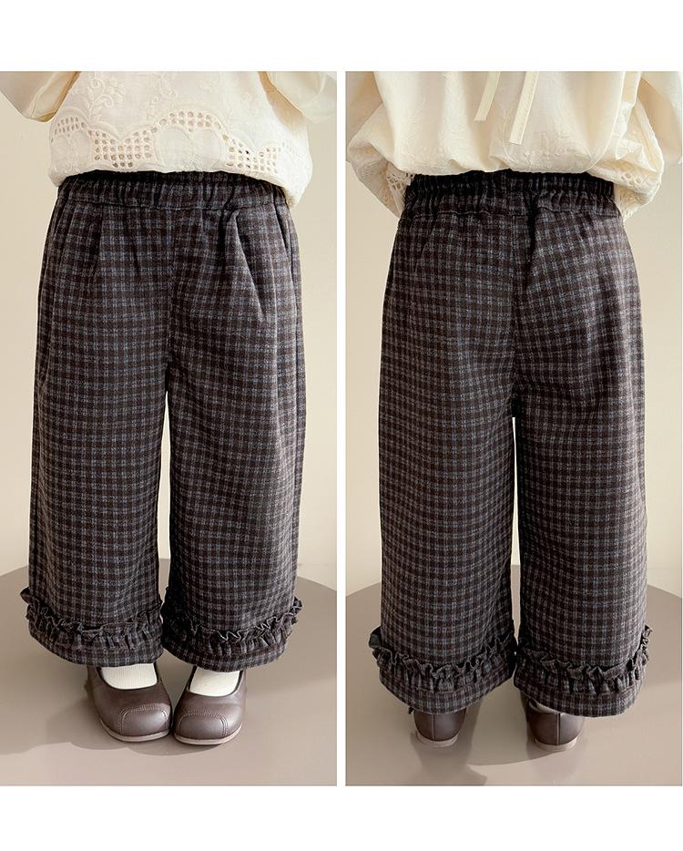 Herbst 2025 Karierte Spitzenhose mit geradem Bein für Mädchen – Stilvolle und vielseitige Freizeitkleidung