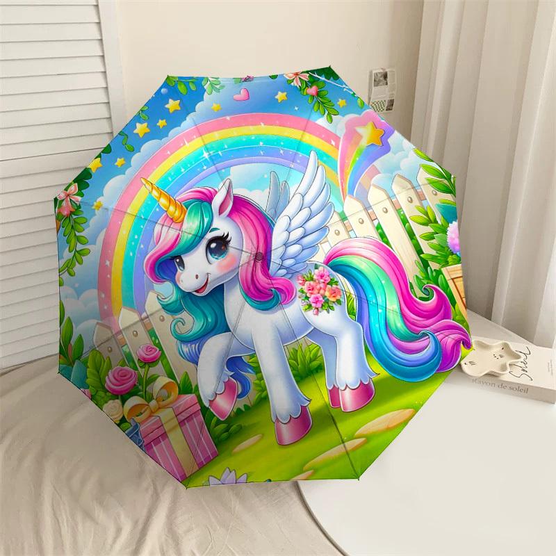 

1PC Unicorn Rainbow Umbrella-8-Rib Reinforced, Automatic Open, Lightweight & Durable, Cute Fashion Accessory for Outdoor-Y0338