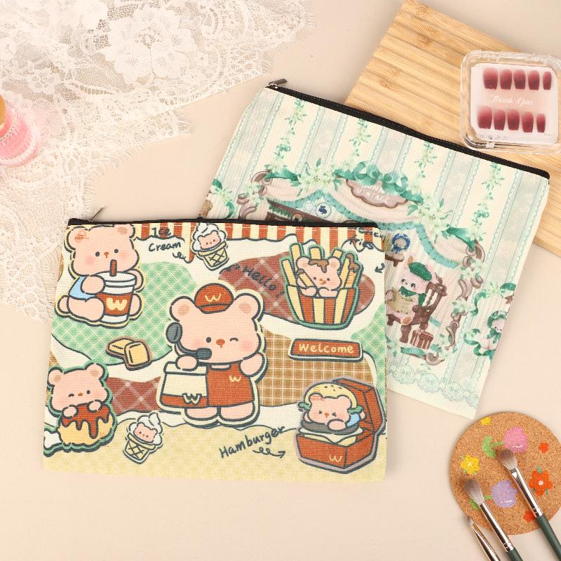 Cute Little Bear Cosmetic Bag Cartoon Canvas Makeup Bag Large Capacity Travel Toiletry Bag Clutch Bag For Girl Gifts