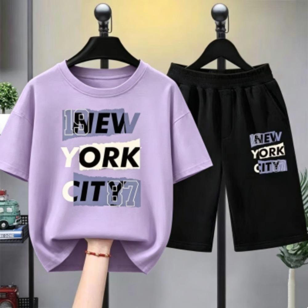 Personalized Cartoon Letter Printed Men's T-shirt and Shorts 2 Piece Set Summer Casual Outfit for Men's and Women's T-shirt Set