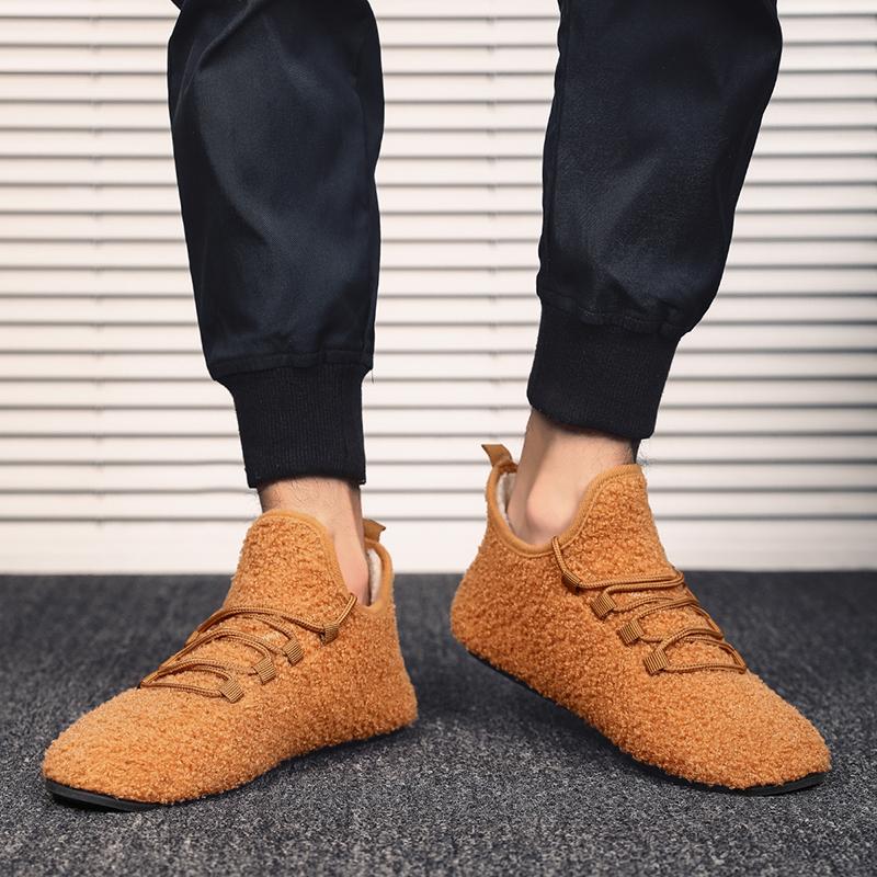 MAEDEF Winter Shoes Men's Warm Lace Up Lightweight Winter Casual Shoes Men Indoor Plush Bedroom House Cotton Shoe Men Warm Shoes