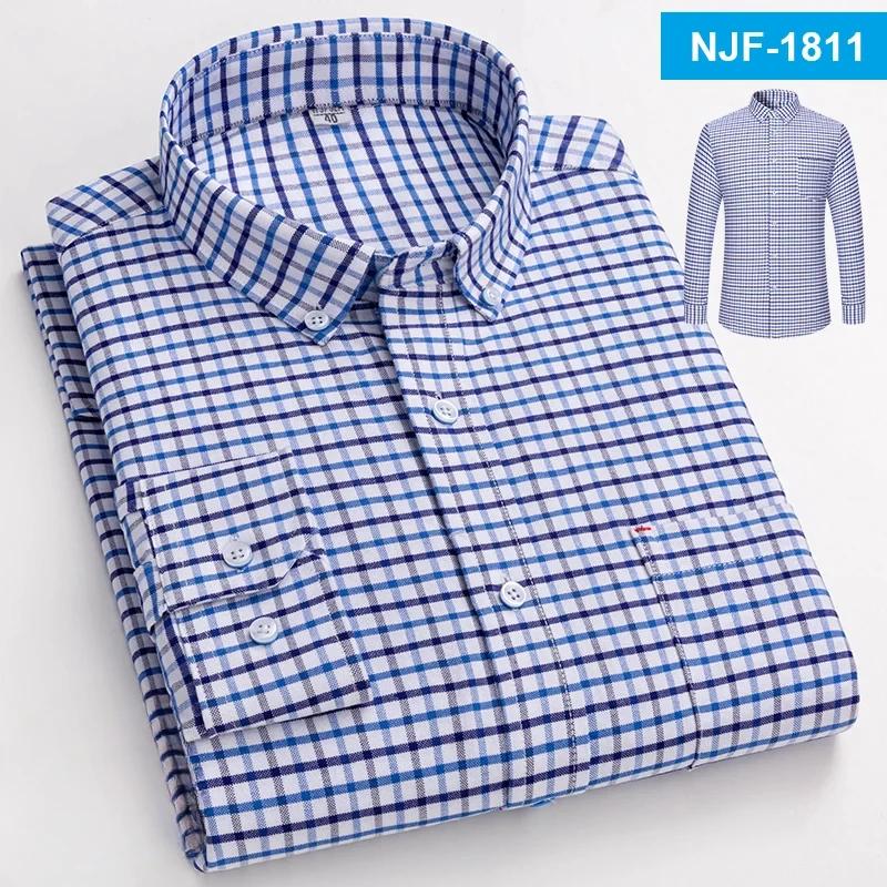 100% Cotton Oxford Long-sleeve Shirts for Men Slim Fit Formal Plain Shirt Soft Casual Plaid Designer White Striped Black Clothes