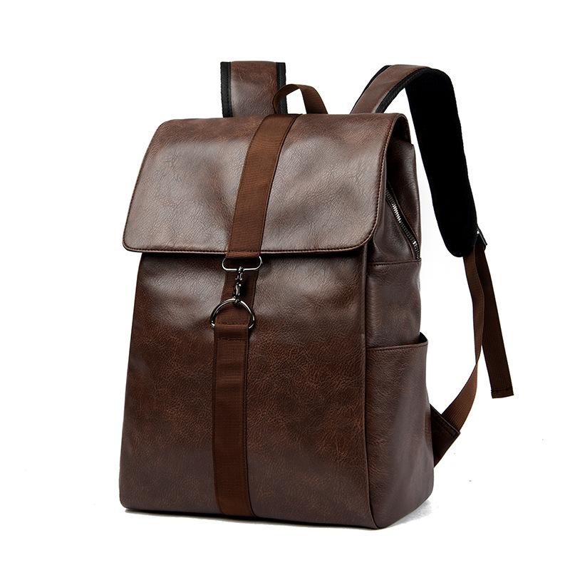 Schoolbag Retro Backpack Male PU Leather Backpack Female College Student Simple School Bag Campus Computer Bag Large Capacity Travel Bag