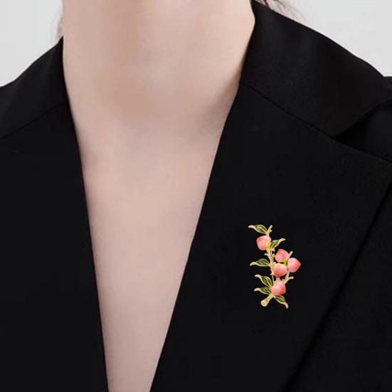 Women Brooch Enamel Pink Peach Green Leaf Shape Lapel Pin Suits Coats Bags Scarves Badge Versatile Accessory