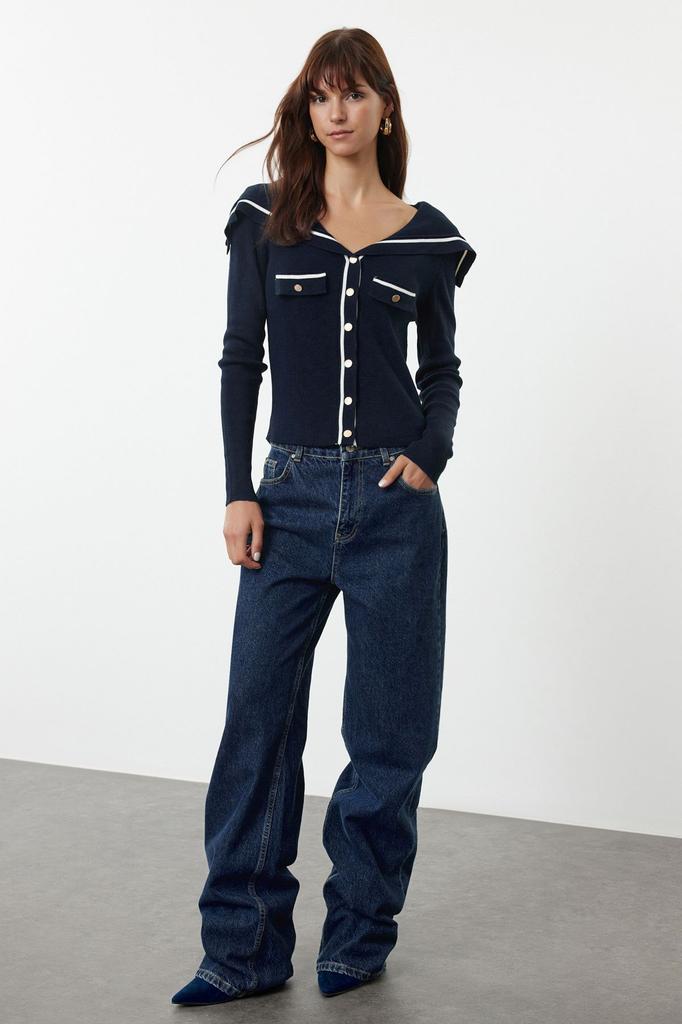 Women's Fashion Stylish Cardigan Pink Color Block Turn-down Collar Knitwear Cardigan