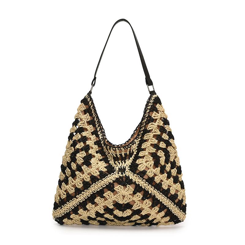 

Handwoven bag women s new retro hollow portable shoulder hand carry armpit bag чёрный