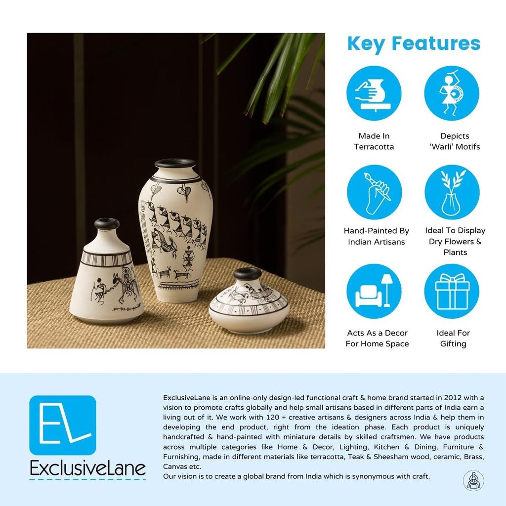 ExclusiveLane Earthenware Terracotta Pots Flower Vases for Living Room (White)