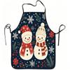 1pc Snowman Family Apron with Snowman And Snowflake Print - Adjustable Waist Tie, Durable And Easy-Clean Polyester Material, Suitable for Kitchen Cook