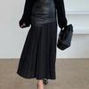 Casual Patchwork Pu Skirt For Women High Waist Midi Folds Pleated Skirts Female Spring Fashion Clothing Chic and Elegant Lady