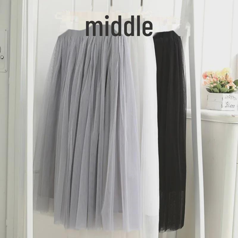 Fustă versatilă din tul cu trei straturi, din plasă: Stil de primăvară și toamnă, leagăn lung de prințesă, tutu de lungime medie