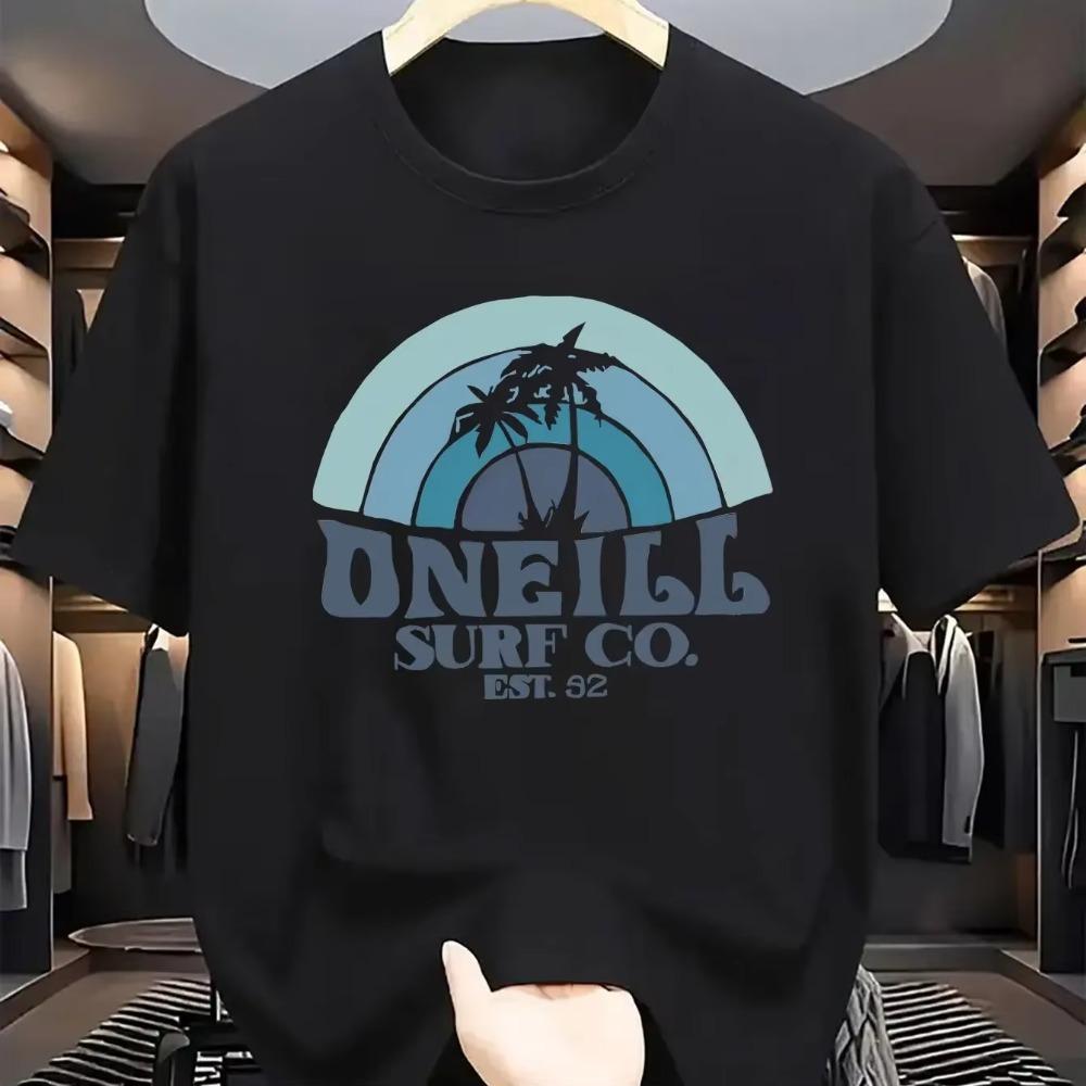 Men's summer 100 cotton fashionable casual sports loose fit plus palm tree pattern printed round neck short sleeved T-shirt top