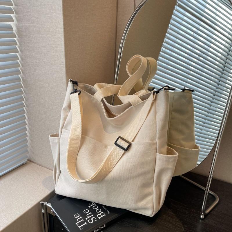 Canvas Bag New Pure Color Simple Casual One-shoulder Crossbody Fashionable Fresh Texture Large-capacity Tote