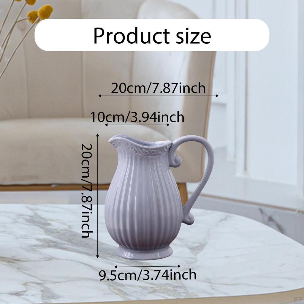 Keramikkrug Vase Pflanztopf Bauernhaus mit Griff Innen Dekokrug Blumenhalter für