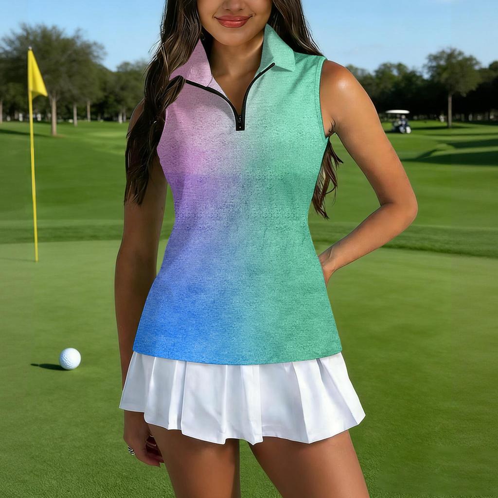 Dames Mouwloos Golf Poloshirt met Ritssluiting en Print Atletische Tanktop voor Sport Tennis Training Casual Kleding