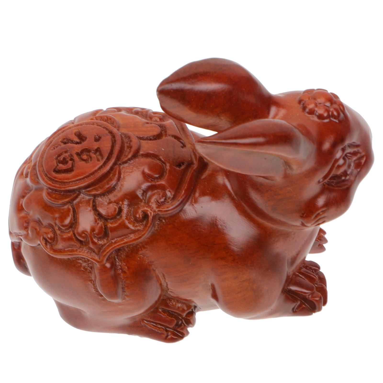 

Wood Rabbit Ornament Hand Carved Natural Selected Wood Non Deformable Decor for Home Office Car Desktop Zodiac Gift Decorative коричневый