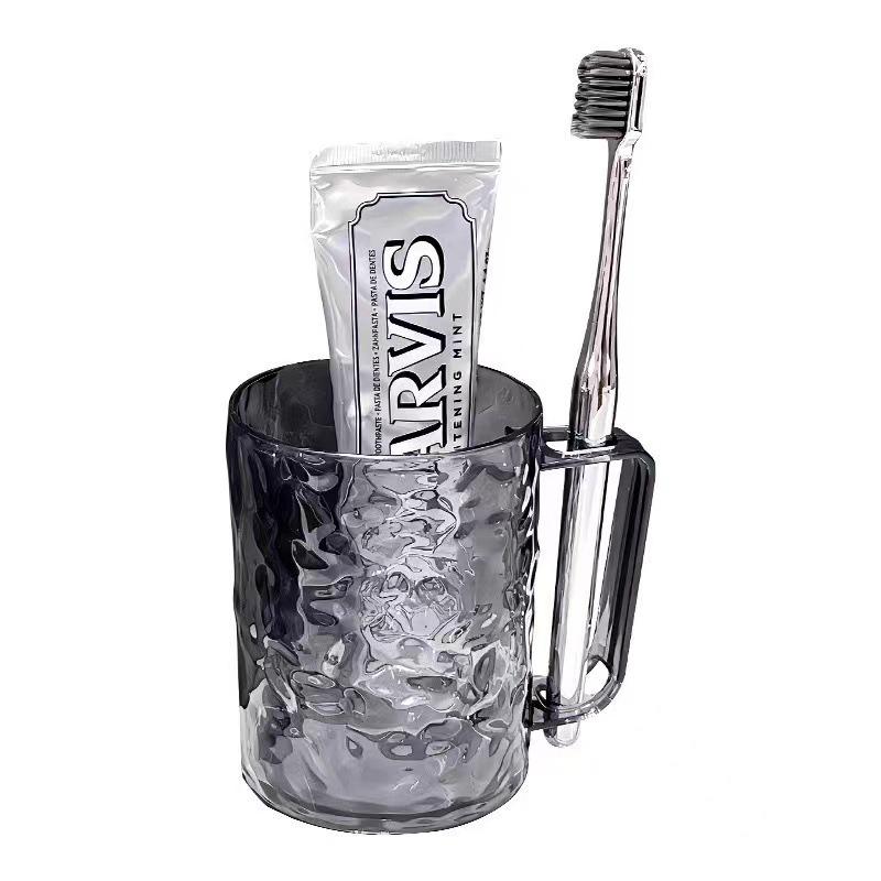 

Transparent Glacier Ripple Texture Tooth & Mouthwash Cup with Handle - Light Luxury Design for Students and Couples