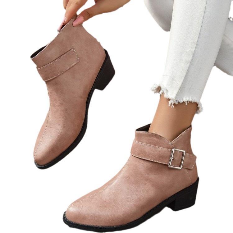 European and American Solid Color Thick Heel Metal Buckle British Style Short Boots Women's Martin Boots Women's Boots
