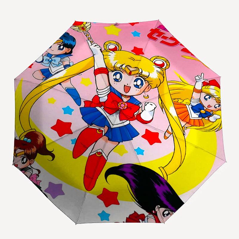 1pc Sailor Moon Automatic Folding Umbrella Portable 3-Fold Design with Iron Frame, Outdoor, Perfect Gift for Fans, Travelers, Everyday Use.M059