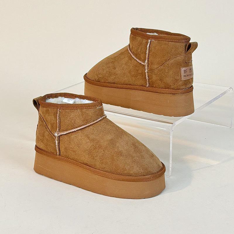 9992 New Snow Boots Women's Spring and Winter Cotton Shoes Casual Velvet Solid Color Heightening Warm Mid-top Cotton Boots