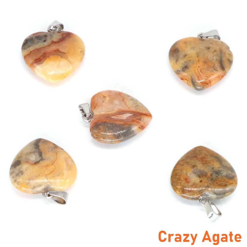 10PC/Set Love Heart Shaped Pendant Natural Stone Rose Quartz Crystal Turquoise Tiger Eye Aventurine Jewelry Making Necklace 20mm