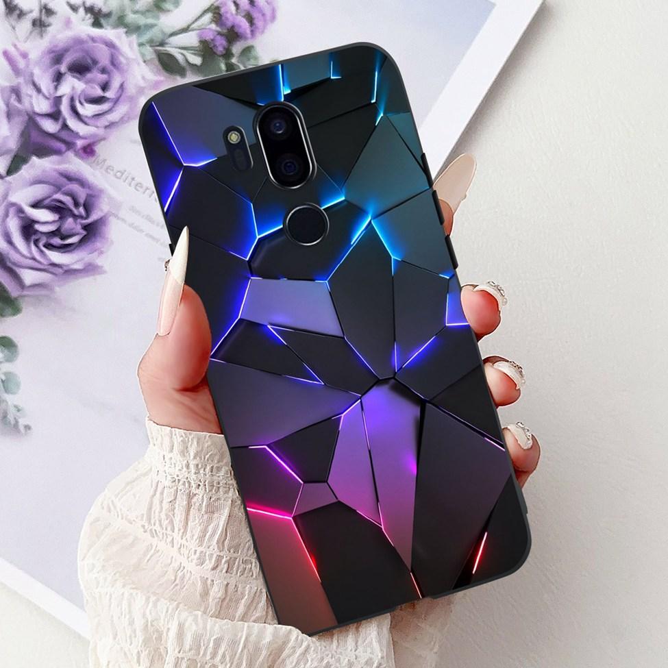 Para LG G7 ThinQ Funda Silicona Negra Gato Lindo Flores de Moda Trasera Pintada Genial Para LG G7ThinQ Funda de Teléfono LMG710EM