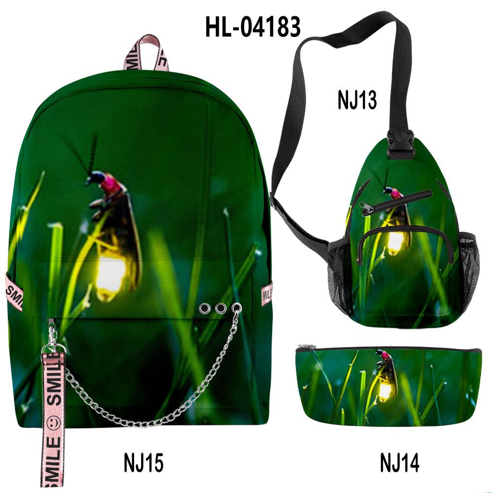 Nouveauté Créative Cool Lucioles Impression 3D 3 pièces/Ensemble Sacs d'école multifonctionnel Sac à dos de voyage Sac de poitrine Trousse à crayons