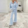 Damen Zweiteilige Outfits Herbst Casual Halber Reißverschluss Trainingsanzug Lounge Set Langarm Pullover Oberteil Und Weitbeinige Hose Trainingsanzug Sets