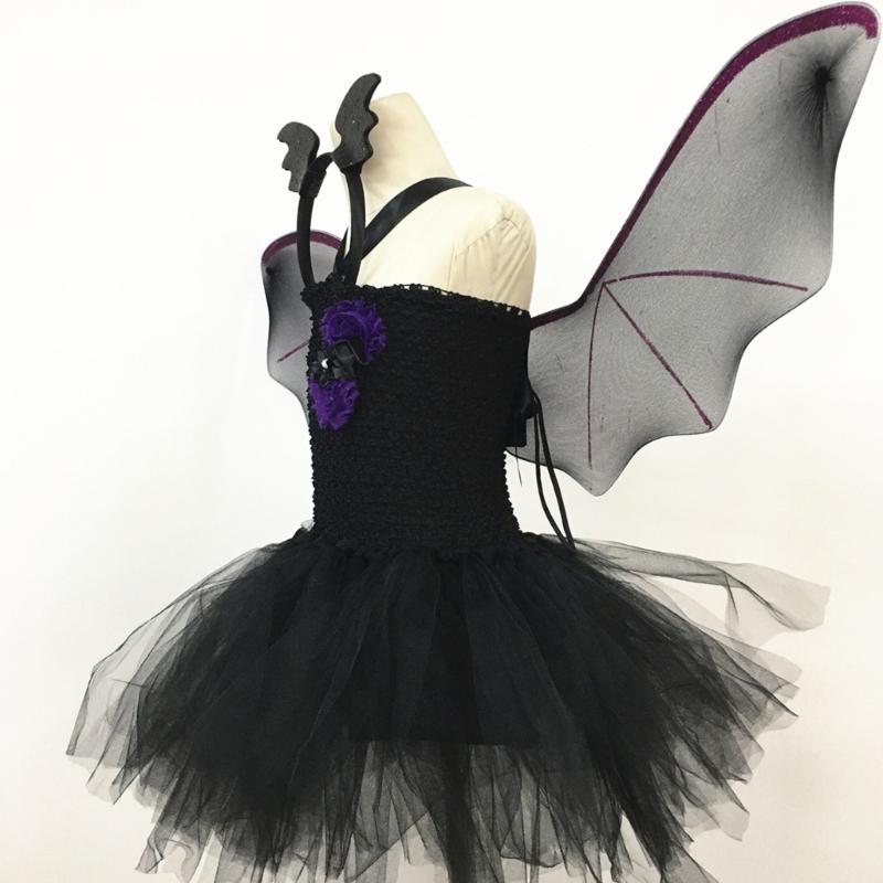 3Pcs Bat Wing Tutus Dress Headband Set Halloween Vampires Cosplay Costume Set for Kids Girls Bat Costumes Accessories