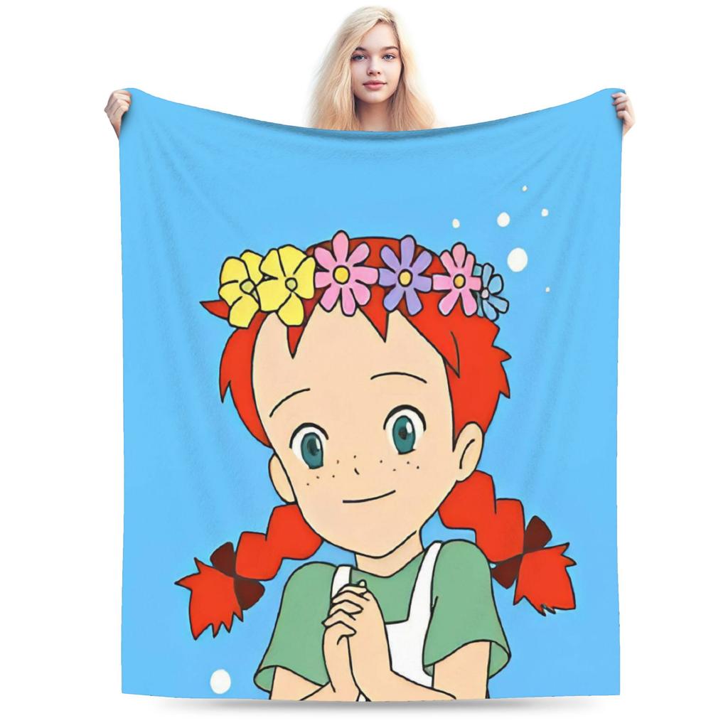 Soft BlanketKids Camping Cartoon manga A-Anne of Green Gables Throw Blanket Flannel Bedspread For Outdoor Print Sofa Bed Cover