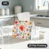 1pc Tissue Box, Watercolor Wildflowers Soft Natural Elegance Pattern, 2D Flat Printing, Multi-Purpose, Machine Washable, Tissue Holder, for The Living