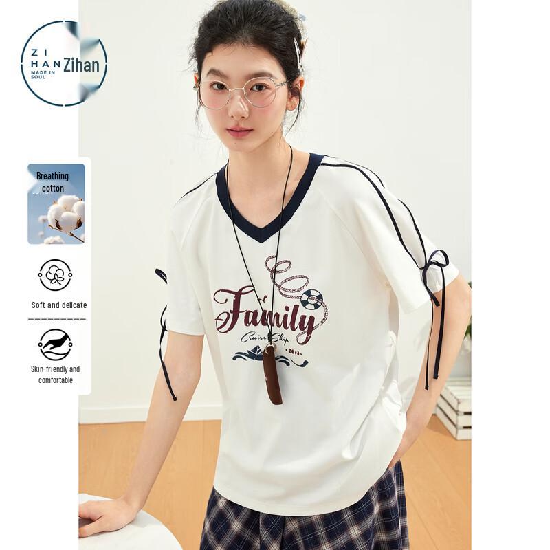 ZIHAN Women s Nautical Letter Print V-Neck T-shirt XL